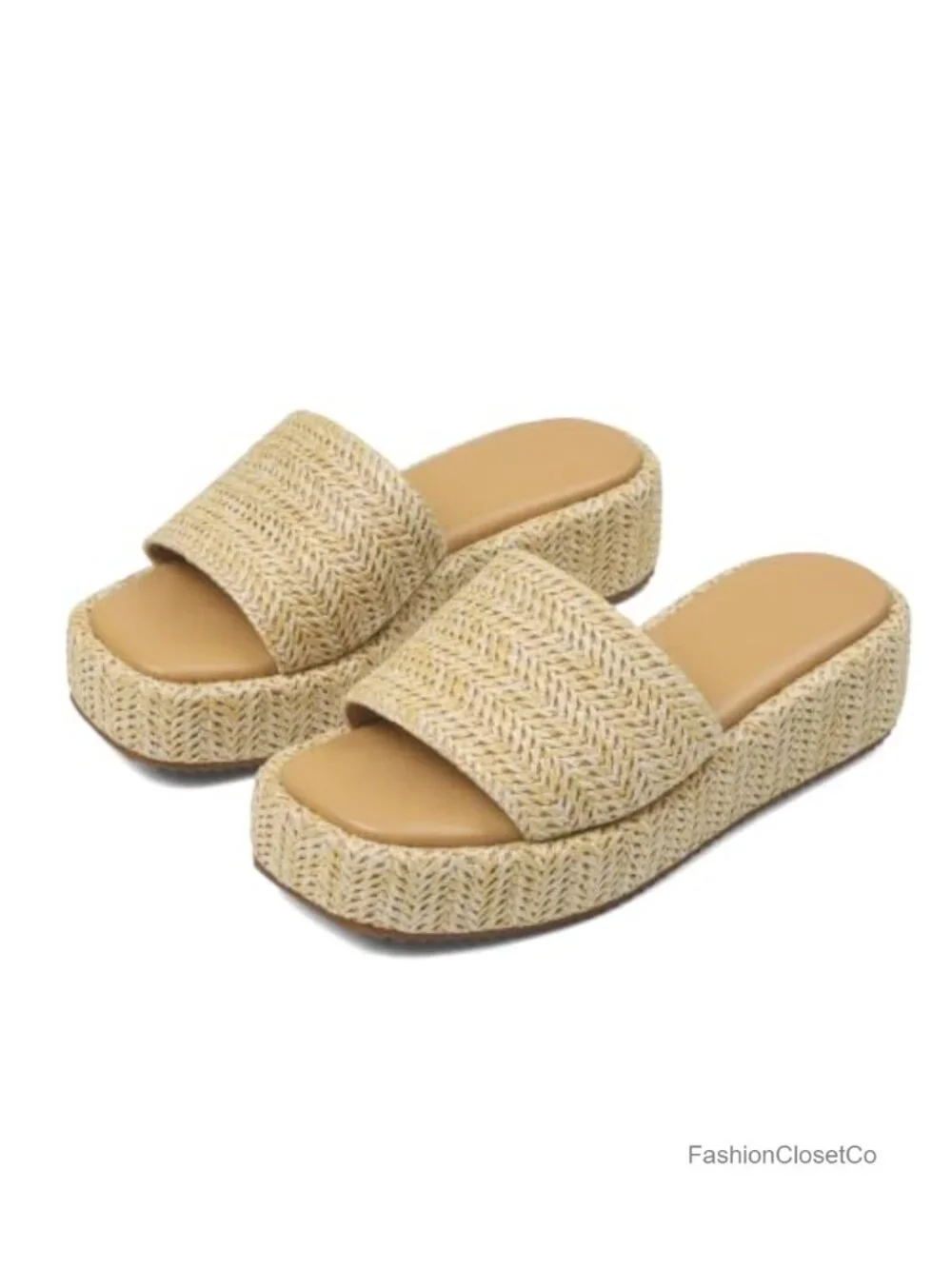 Platform Wedge Sandals, Woven Raffia Espadrilles, Comfortable Summer Beach Shoes